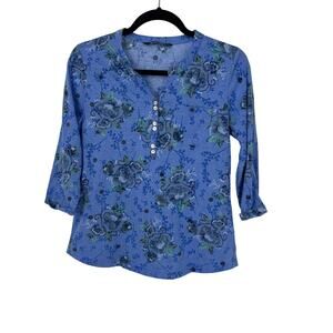 Bonmarche floral shirt size 12/ smallblue henley 3/4 sleeves casual
